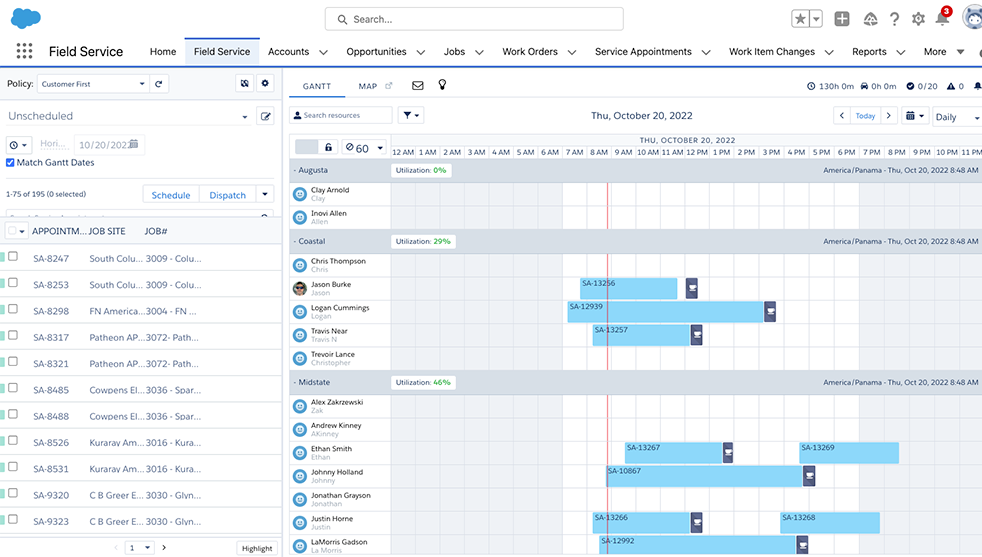 FIeld Service GANTT chart