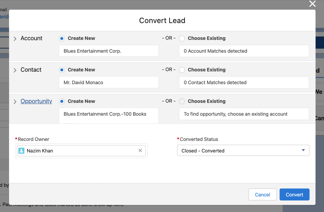 Convert a Lead into a Contact in Salesforce